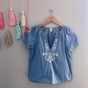 J Crew Chambray Embroidered Short Sleeve Tunic XXS